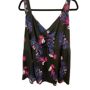 Torrid Plus Size Black Floral Bouquet Jersey Knit Ruche Bodice Tank Top Size 5